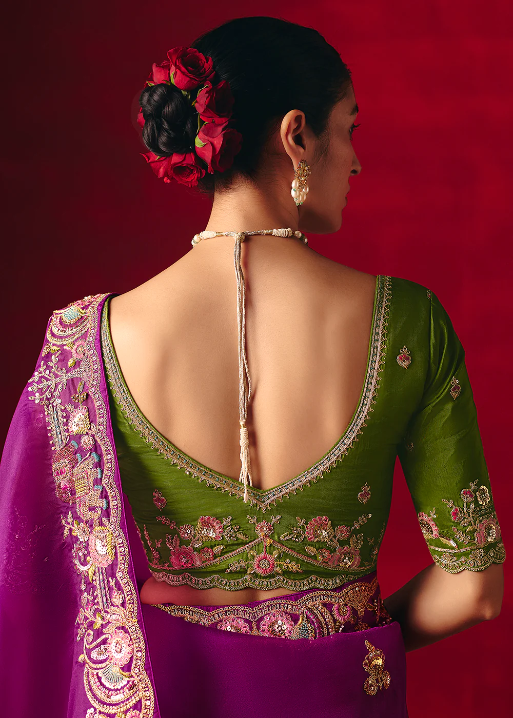 Magenta Fancy Material Wedding Designer Saree - Image 3