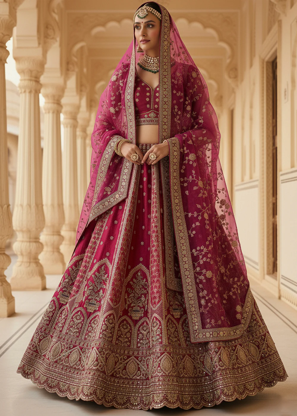 Magenta Ghadwal Silk Premium Embroidered Lehenga Choli