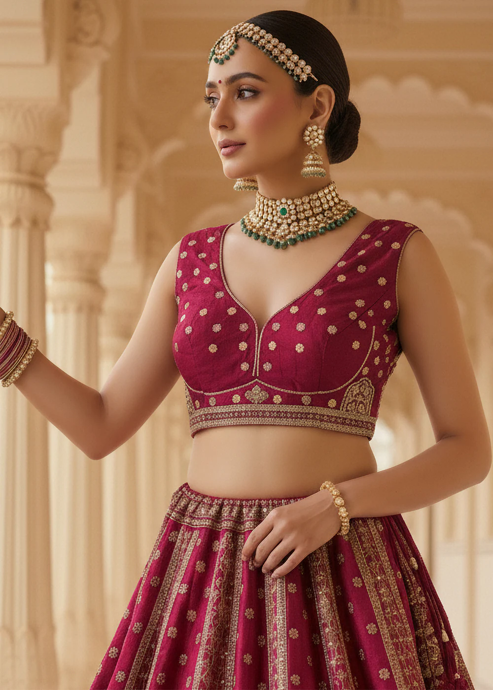 Magenta Ghadwal Silk Premium Embroidered Lehenga Choli - Image 2