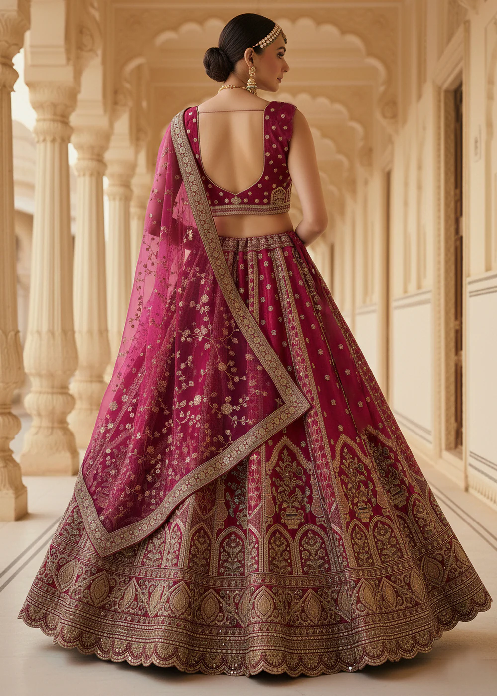 Magenta Ghadwal Silk Premium Embroidered Lehenga Choli - Image 3