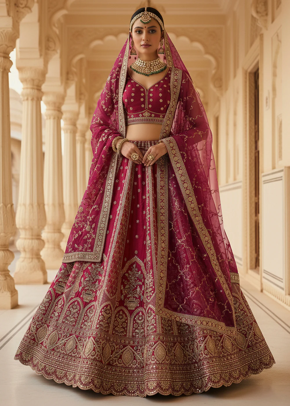 Magenta Ghadwal Silk Premium Embroidered Lehenga Choli - Image 4