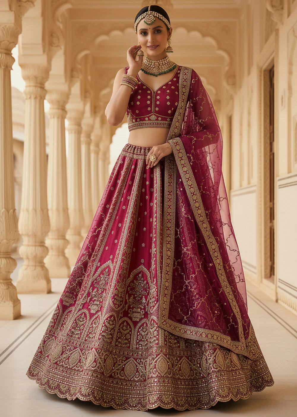 Magenta Ghadwal Silk Premium Embroidered Lehenga Choli - Image 5