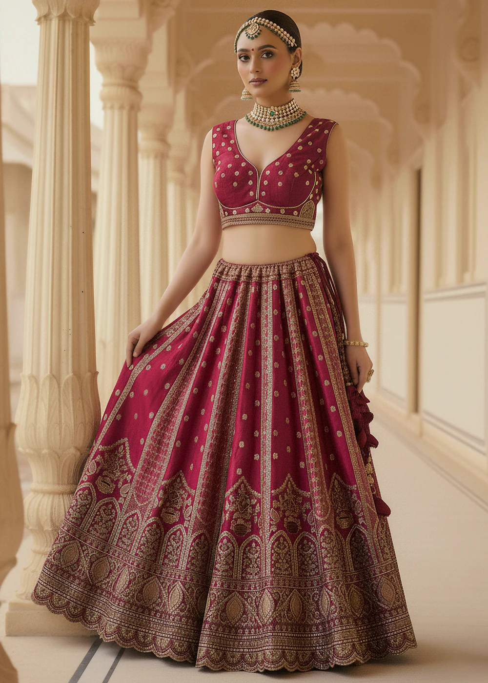 Magenta Ghadwal Silk Premium Embroidered Lehenga Choli - Image 6