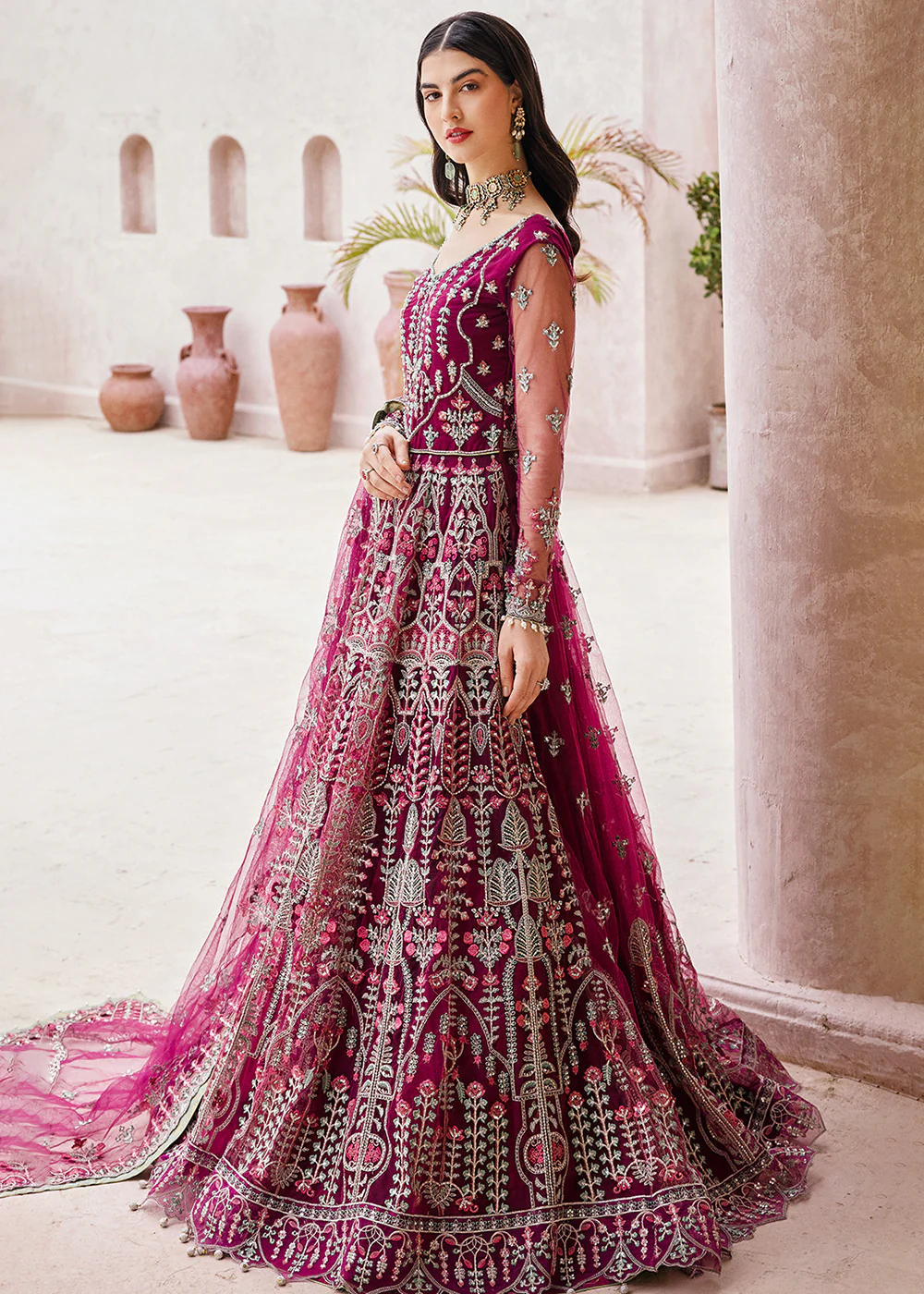 Magenta Maxi Dress | Emaan Adeel | Mirha Wedding Edition '23 | MH-202 - Image 5