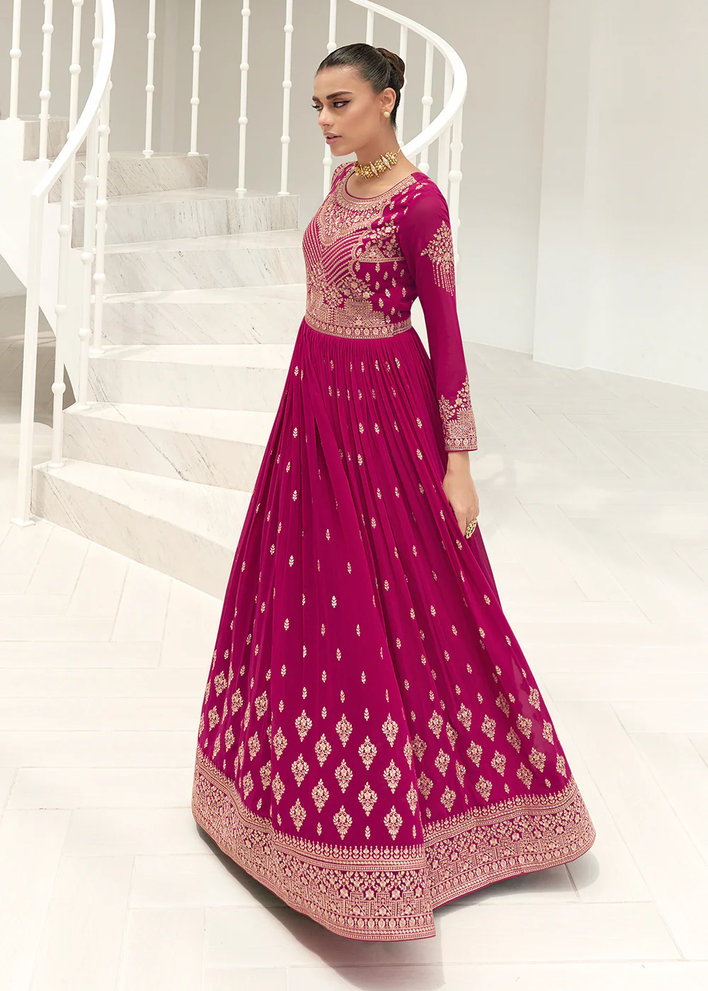 Magenta Pink Real Georgette Party Style Anarkali Suit - Image 3