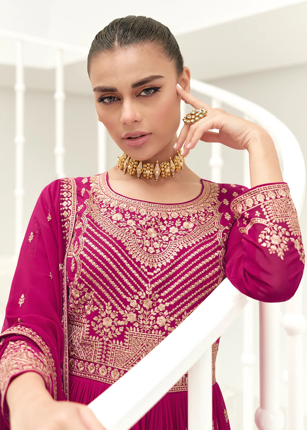 Magenta Pink Real Georgette Party Style Anarkali Suit - Image 4