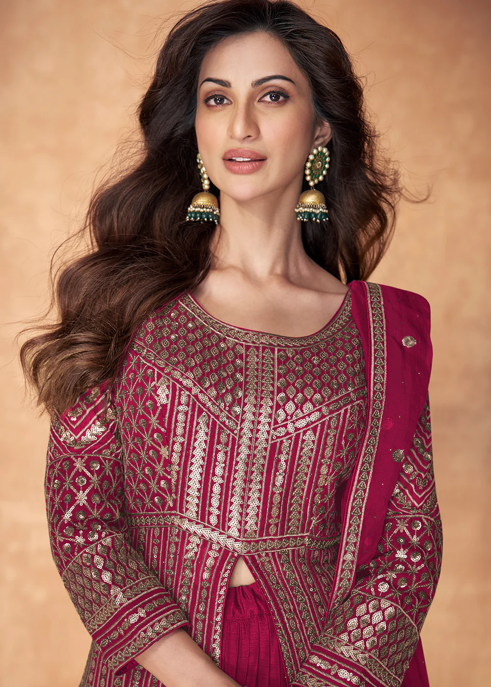 Magenta Pink Skirt Style Embroidered Wedding Anarkali Suit - Image 2