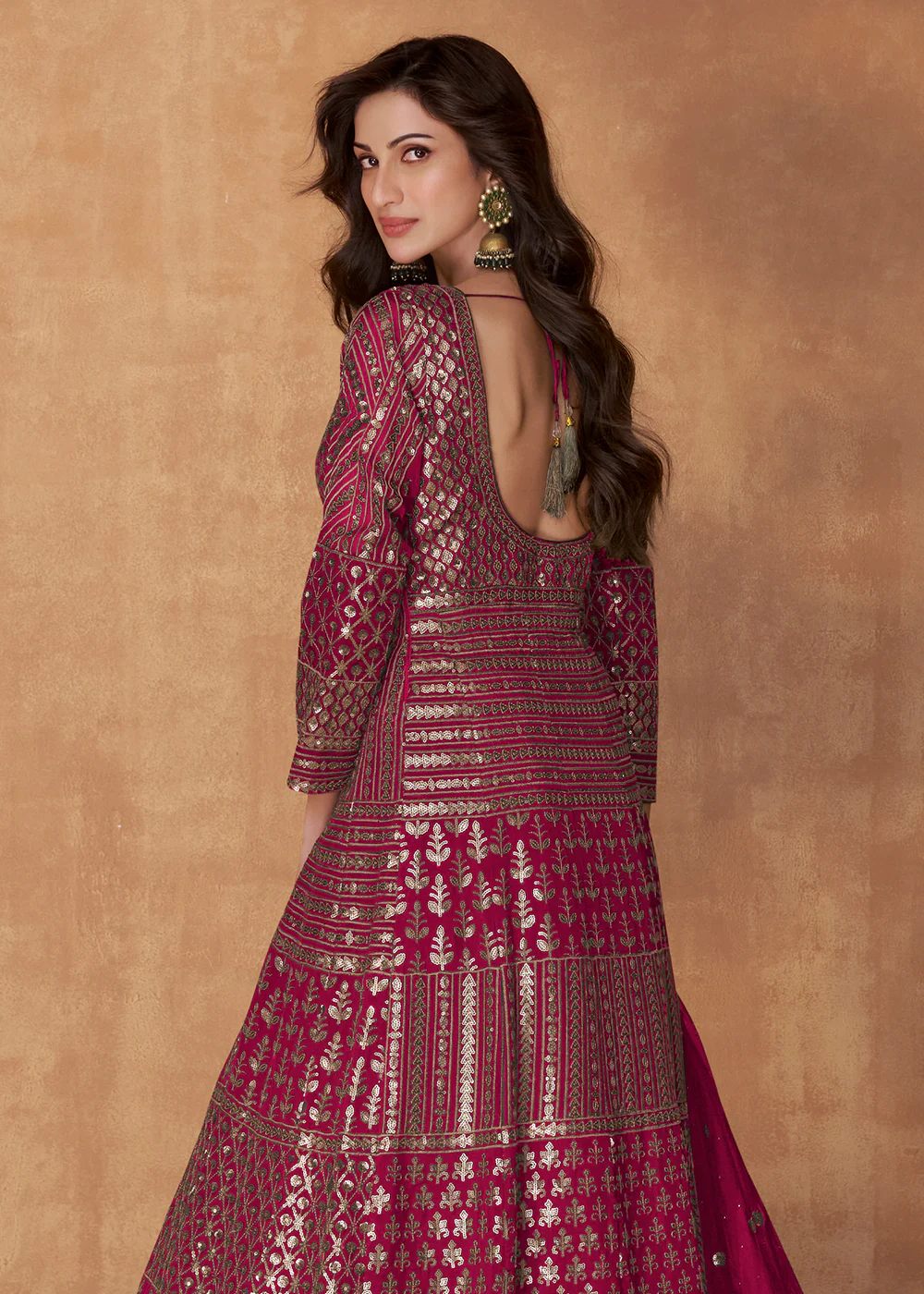 Magenta Pink Skirt Style Embroidered Wedding Anarkali Suit - Image 3