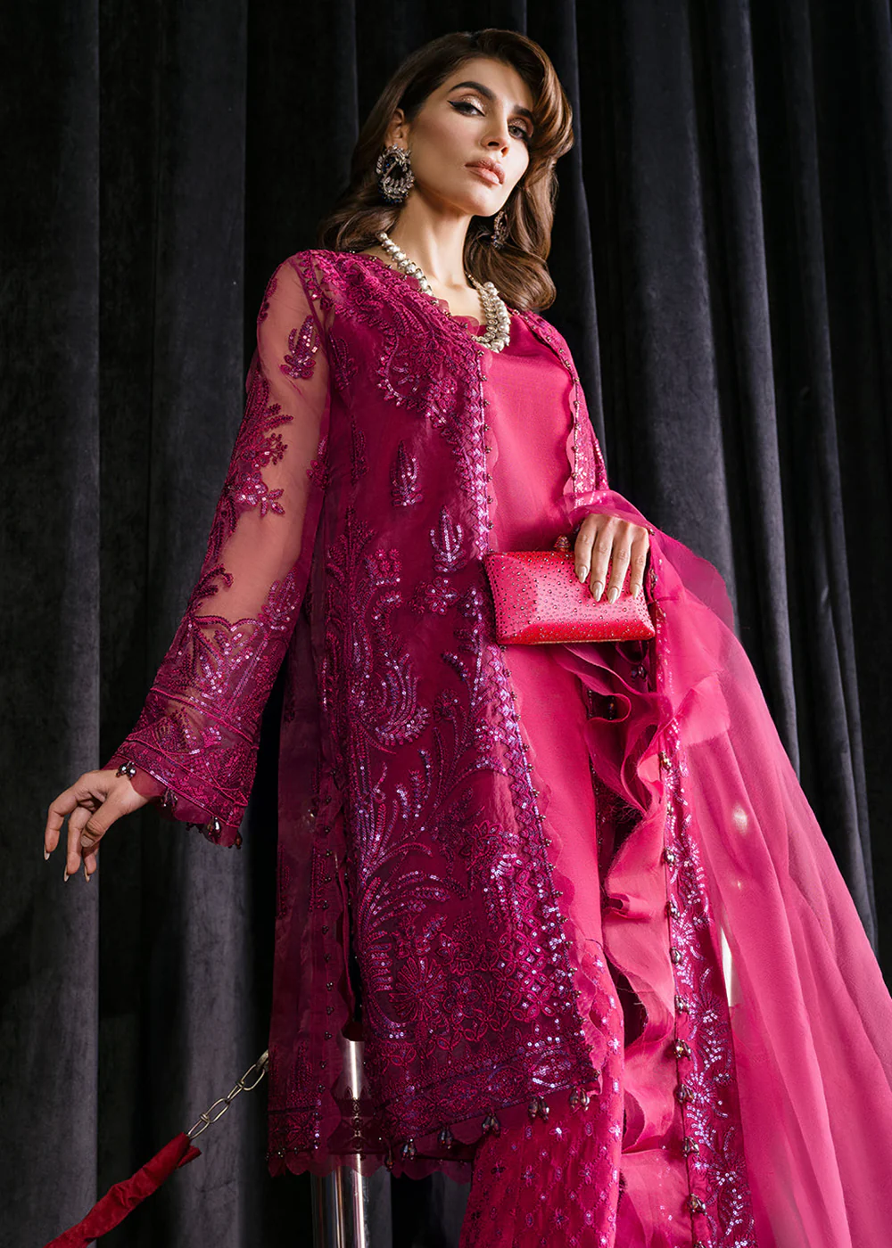 Magenta Pink Suit - Afrozeh Luxury Starlet Collection '23 - Periwinkle - Image 2
