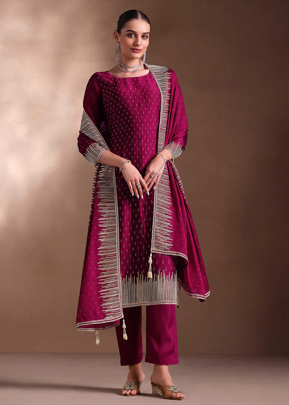 Magenta Two Tone Cottonic Georgette Festive Salwar Suit