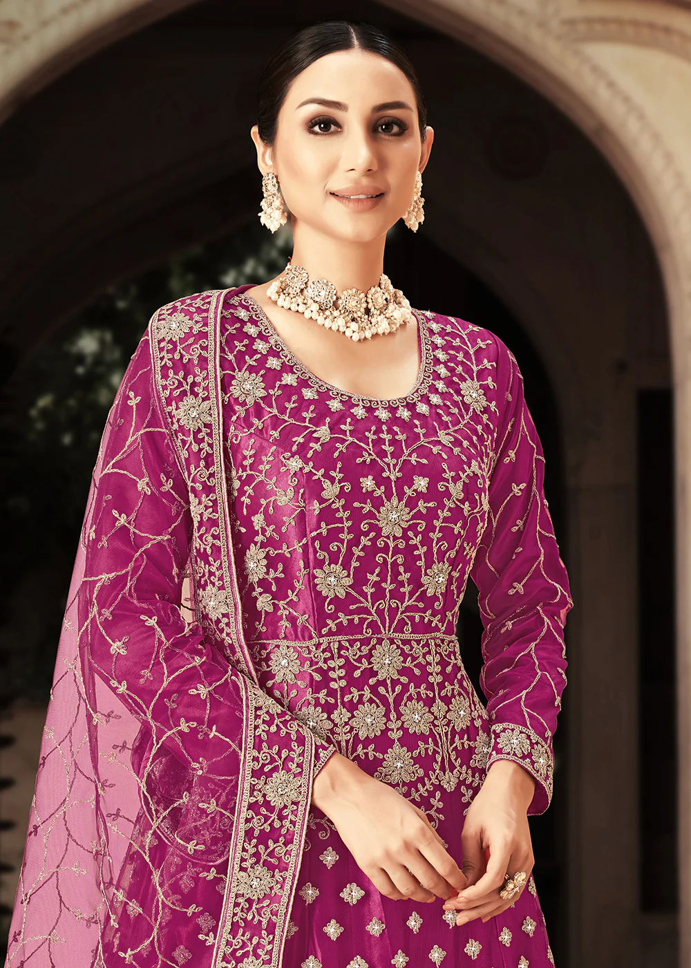 Magenta Zarkan Diamond Embroidered Bridal Anarkali Suit - Image 2