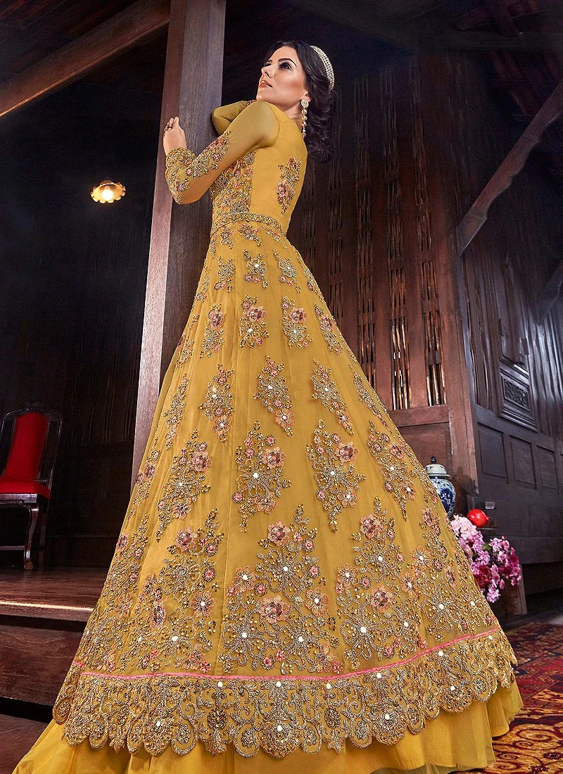 Magical Yellow Front Slit Lehenga Style Anarkali - Image 2
