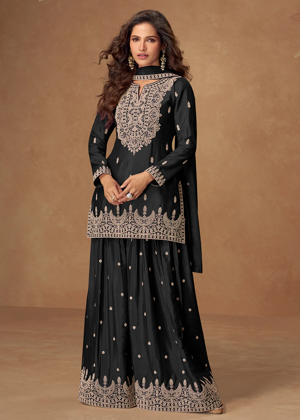 Magnificent Black Chinnon Festive Palazzo Suit