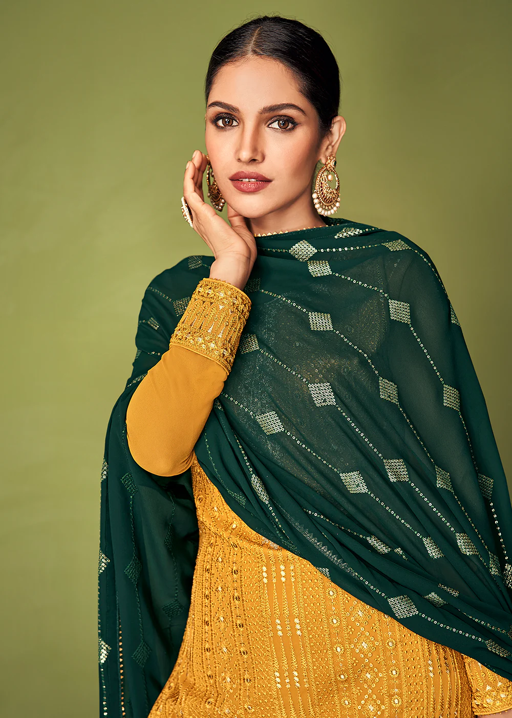 Magnificent Canary Yellow Georgette Function Wear Palazzo Suit - Image 2