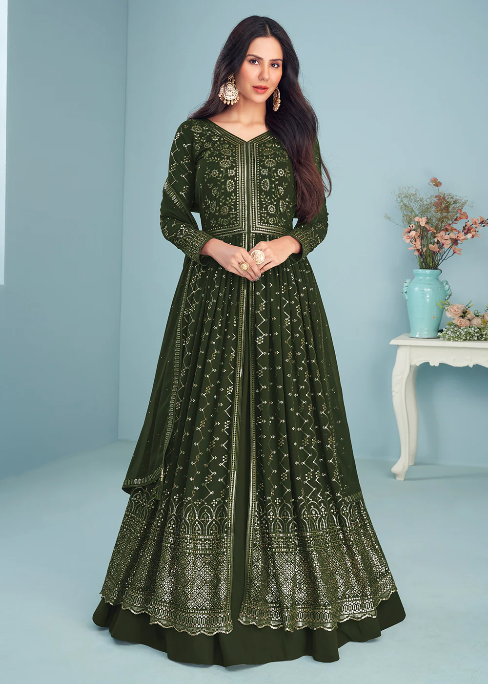 Mahendi Green Wedding Wear Designer Anarkali Suit