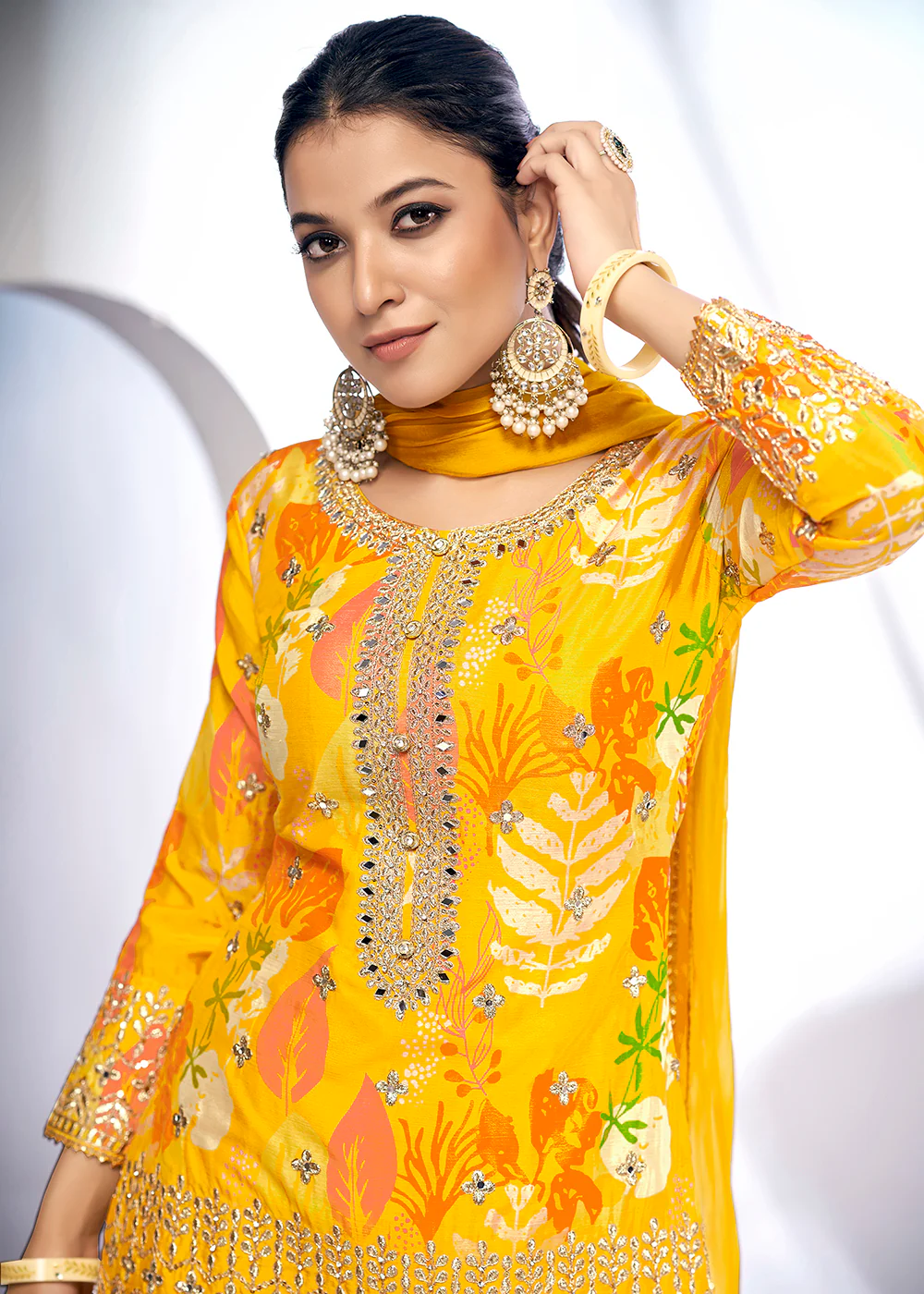 Maize Yellow Embroidered & Printed Festive Gharara Suit - Image 2