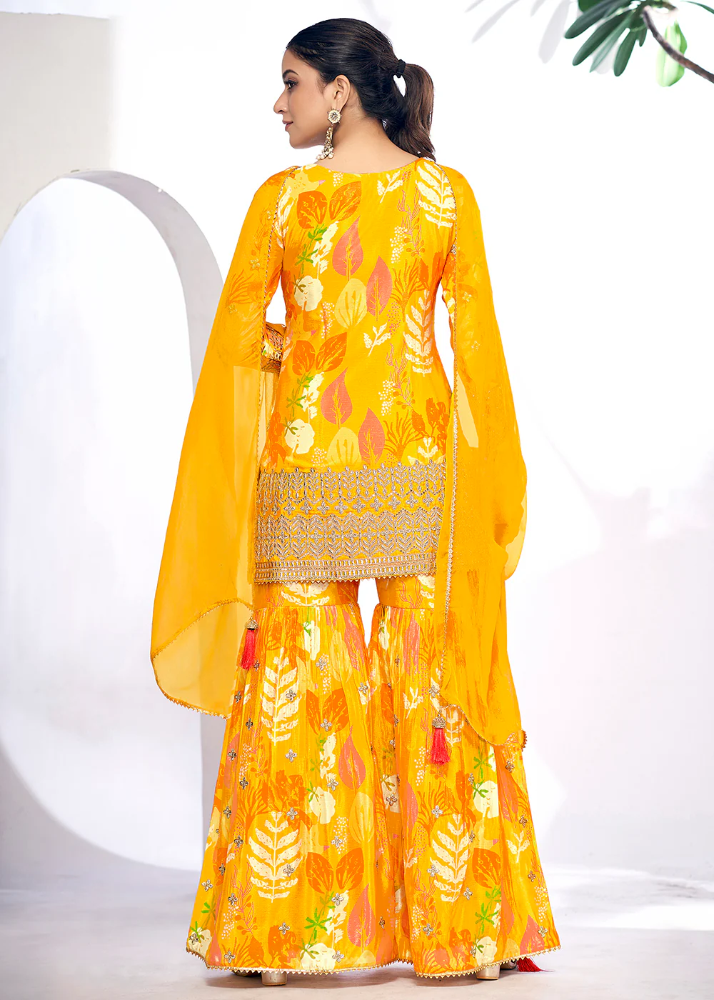 Maize Yellow Embroidered & Printed Festive Gharara Suit - Image 3
