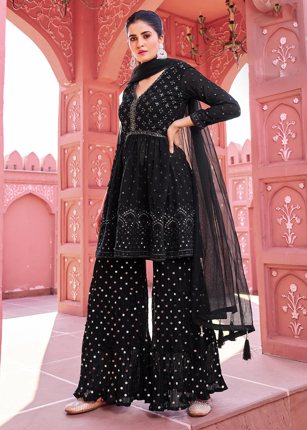 Majestic Black Embroidered Eid Style Palazzo Suit - Image 5