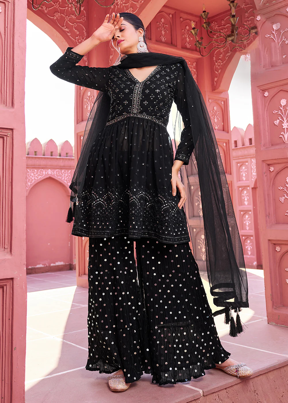 Majestic Black Embroidered Eid Style Palazzo Suit - Image 6