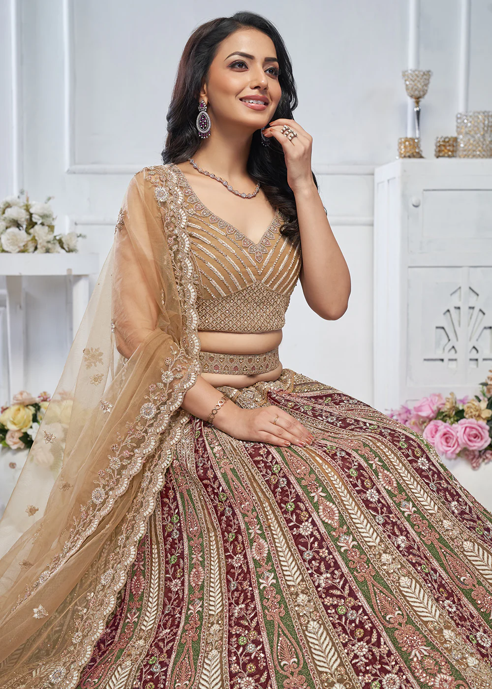 Majestic Mustard Heavy Embroidered Reception Lehenga Choli - Image 2