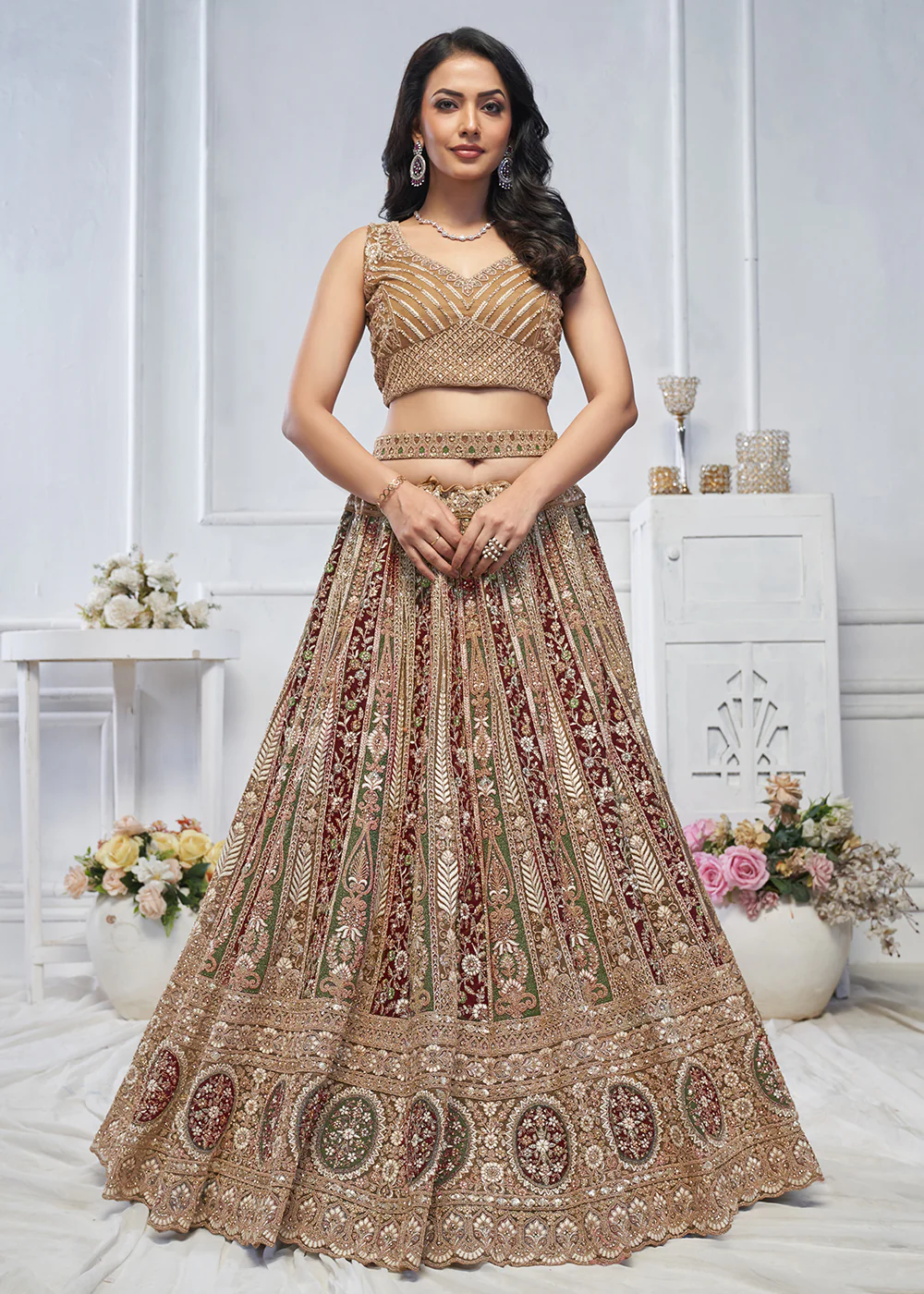 Majestic Mustard Heavy Embroidered Reception Lehenga Choli - Image 5