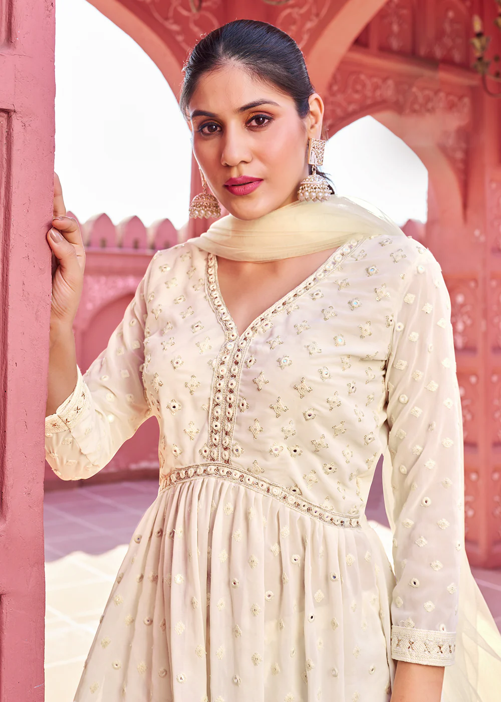 Majestic Off White Embroidered Eid Style Palazzo Suit - Image 2