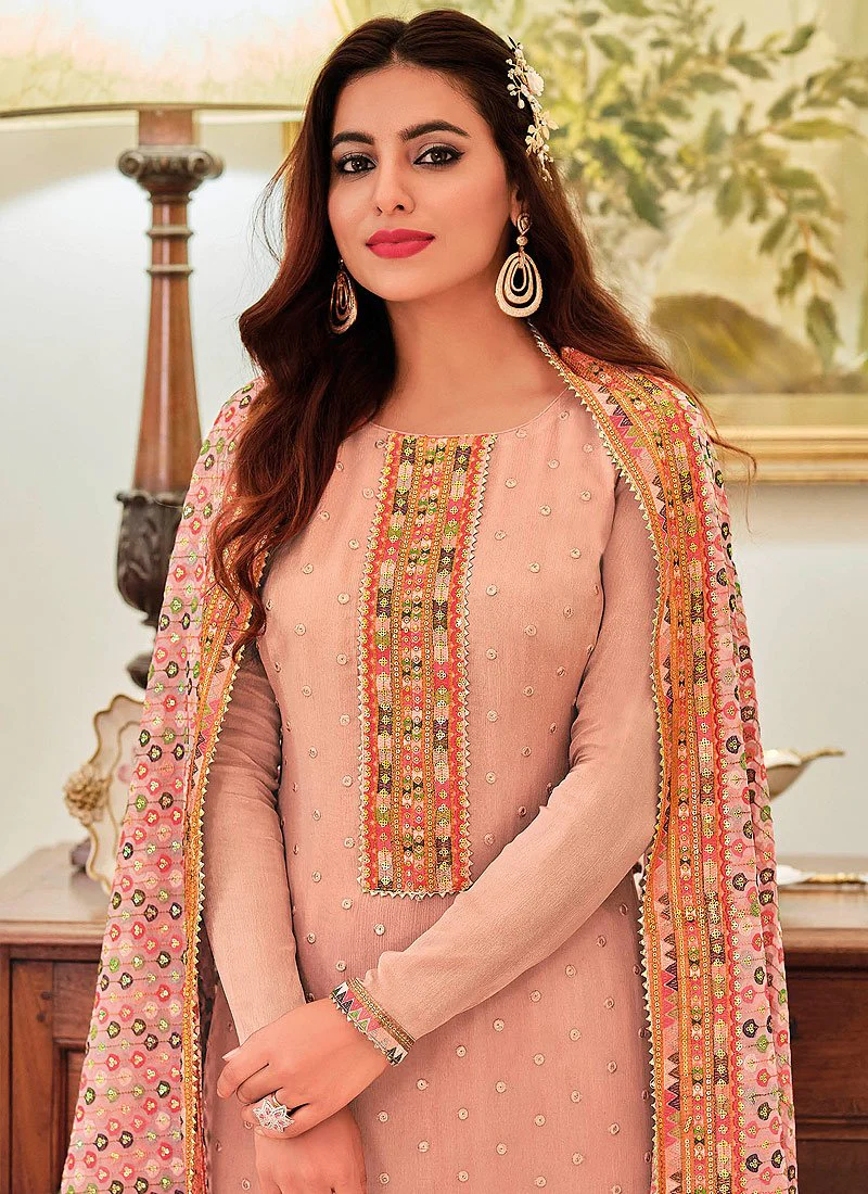 Maple Pink Punjabi Style Straight Cut Palazzo Suit - Image 2
