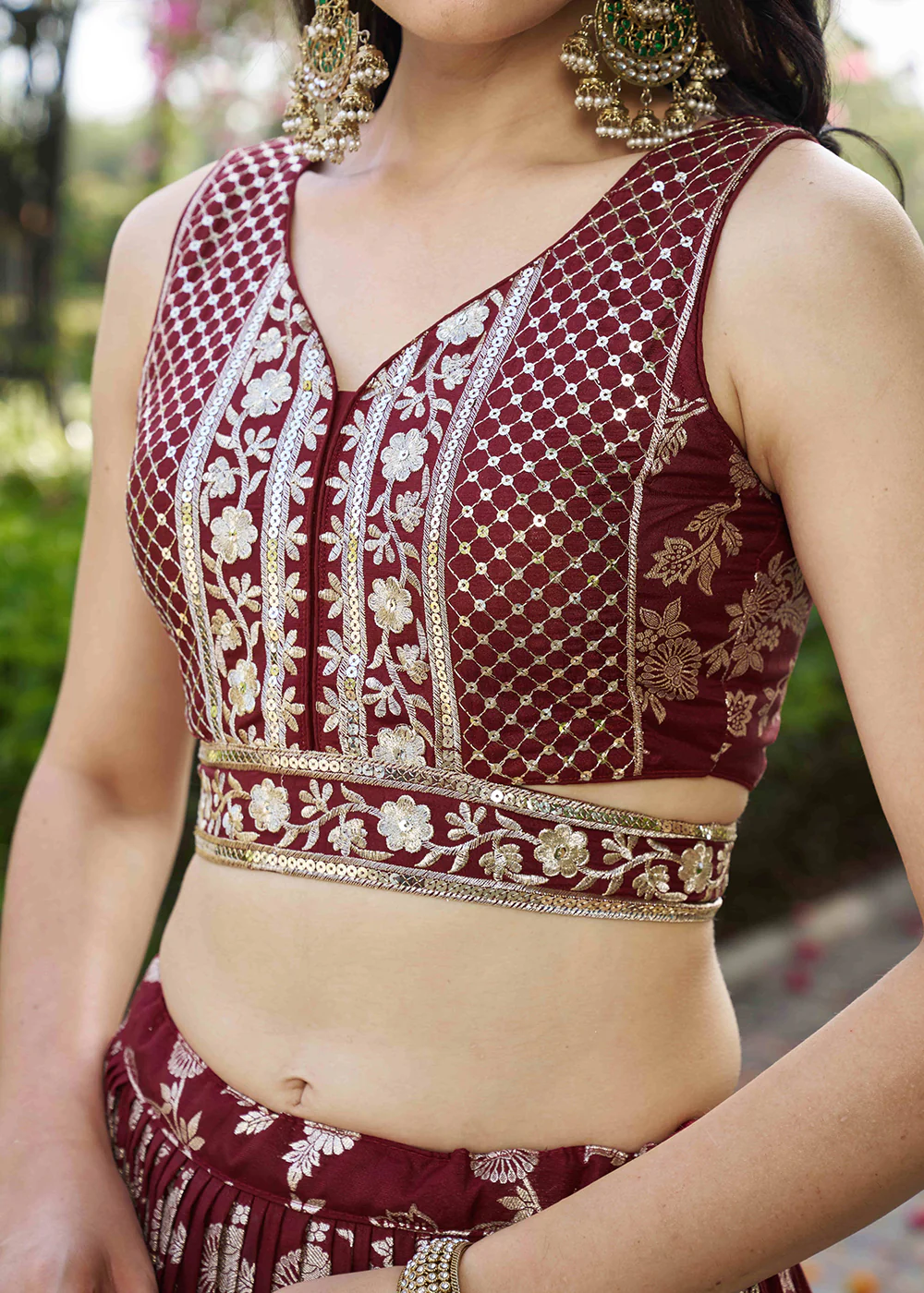 Maroon Dola Silk Jacquard Festive Party Lehenga Choli - Image 7