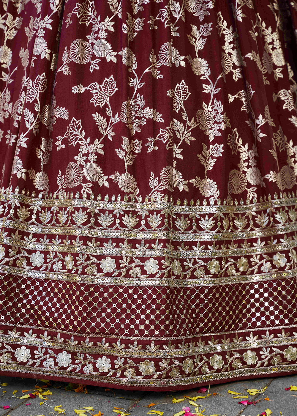 Maroon Dola Silk Jacquard Festive Party Lehenga Choli - Image 8