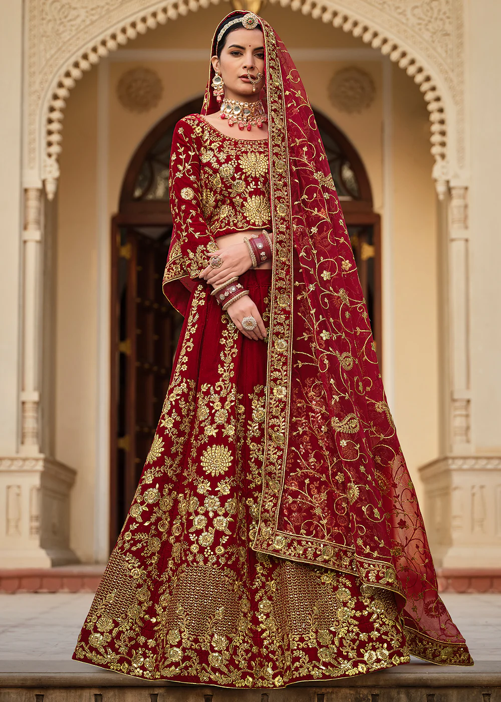 Maroon Fancy Dori & Stone Work Velvet Lehenga Choli