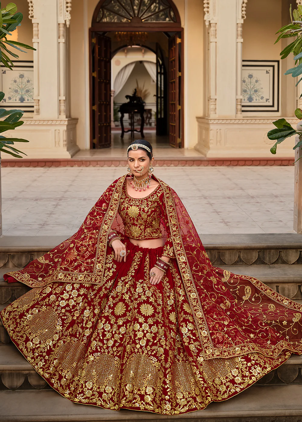 Maroon Fancy Dori & Stone Work Velvet Lehenga Choli - Image 3