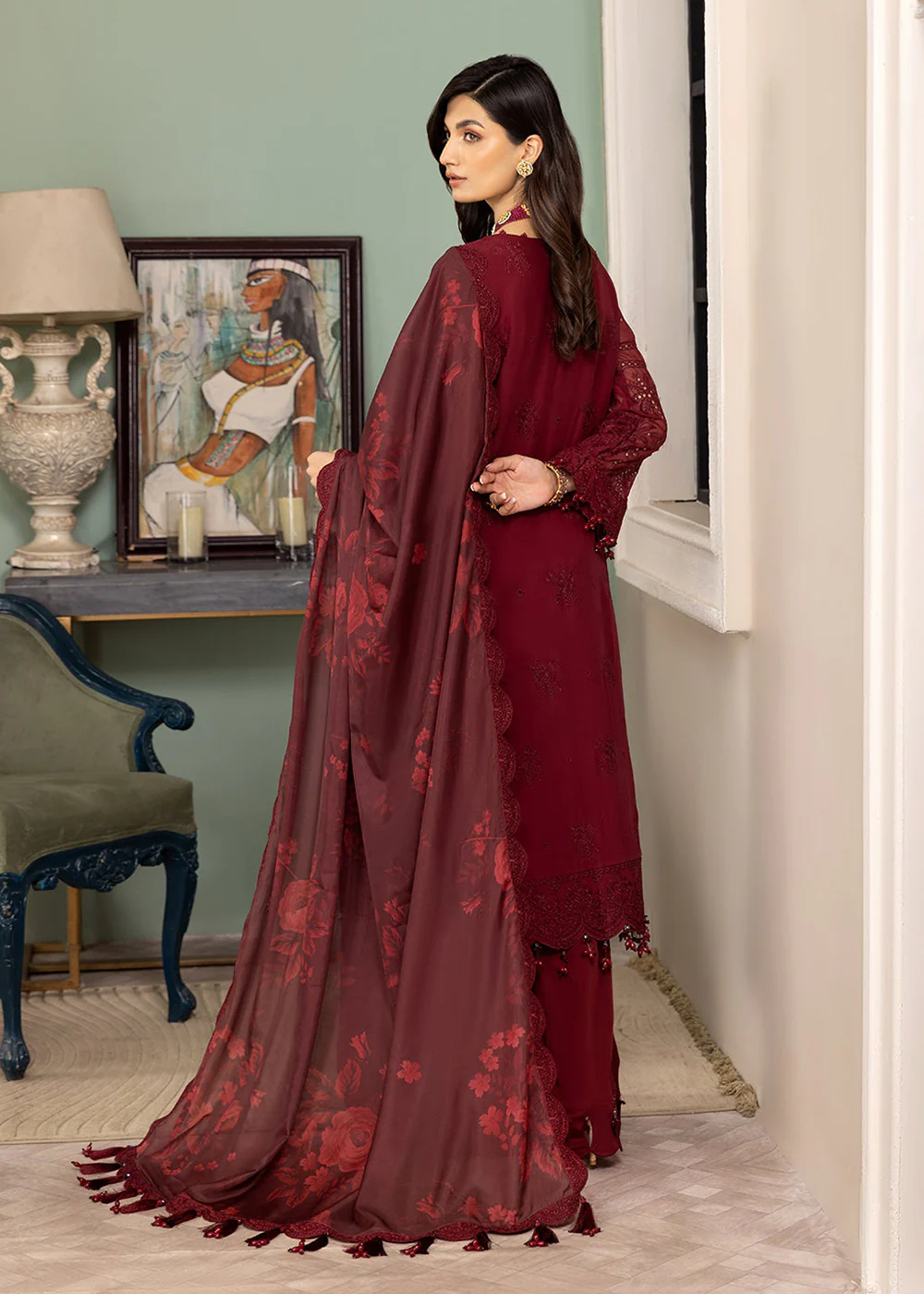 Maroon Formal Suit - Alizeh - Dhaagay Formals '23 - V02D07 - Azalea - Image 3