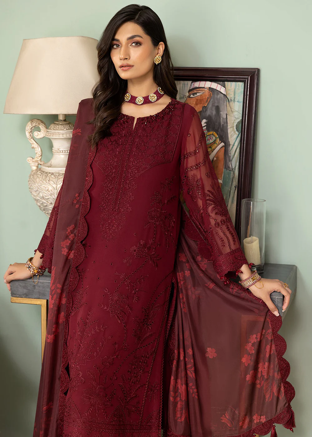 Maroon Formal Suit - Alizeh - Dhaagay Formals '23 - V02D07 - Azalea - Image 9