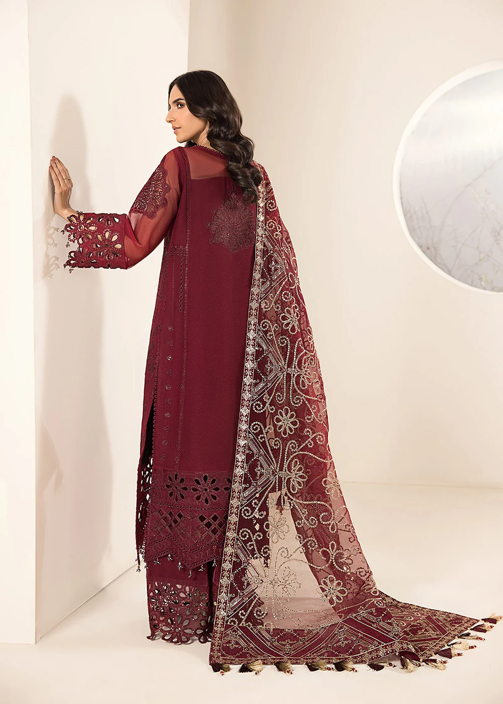 Maroon Formal Suit - Alizeh - Lamhay Formals '23 - V15D01 - Raisa - Image 3