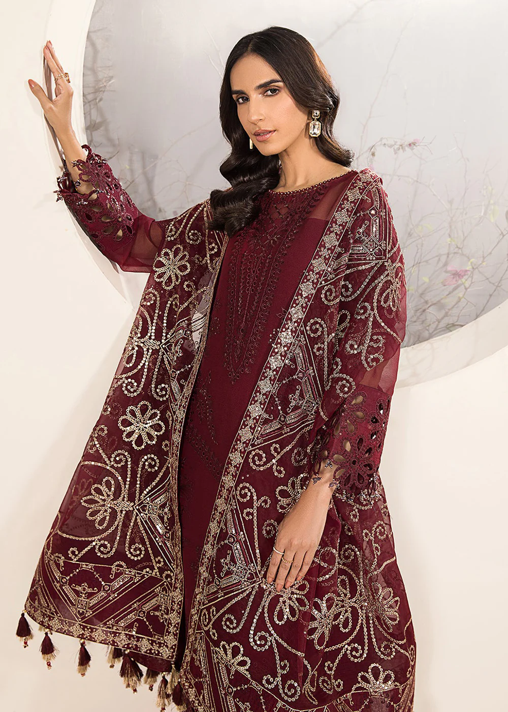 Maroon Formal Suit - Alizeh - Lamhay Formals '23 - V15D01 - Raisa - Image 6