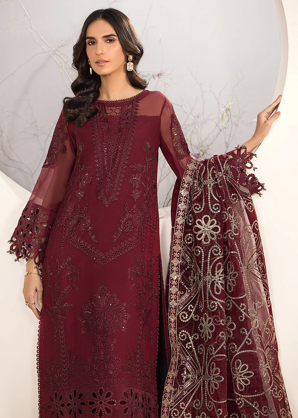 Maroon Formal Suit - Alizeh - Lamhay Formals '23 - V15D01 - Raisa - Image 7
