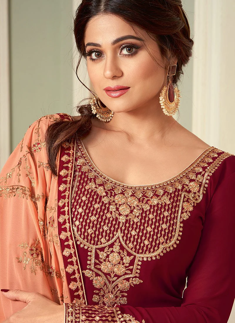 Maroon Lehenga Suit featuring Shamita Shetty - Image 2