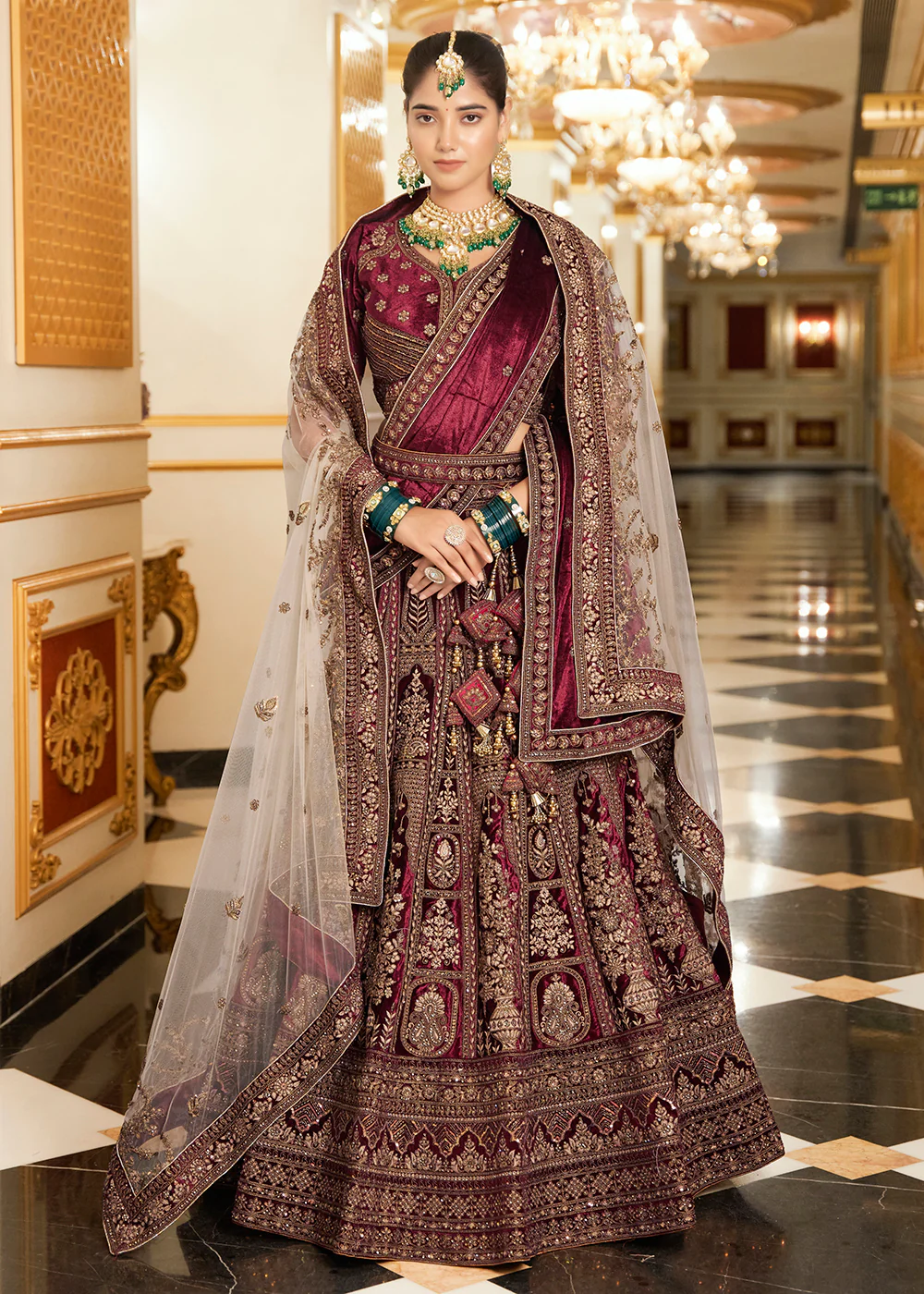 Maroon Lycra Velvet Embroidered Designer Lehenga Choli