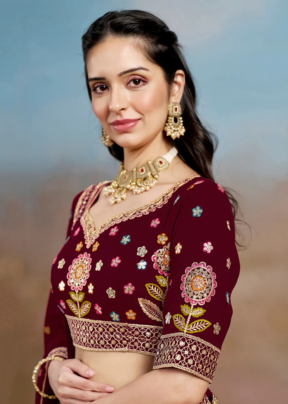 Maroon Multi Color Threads Work Festive Lehenga Choli - Image 8