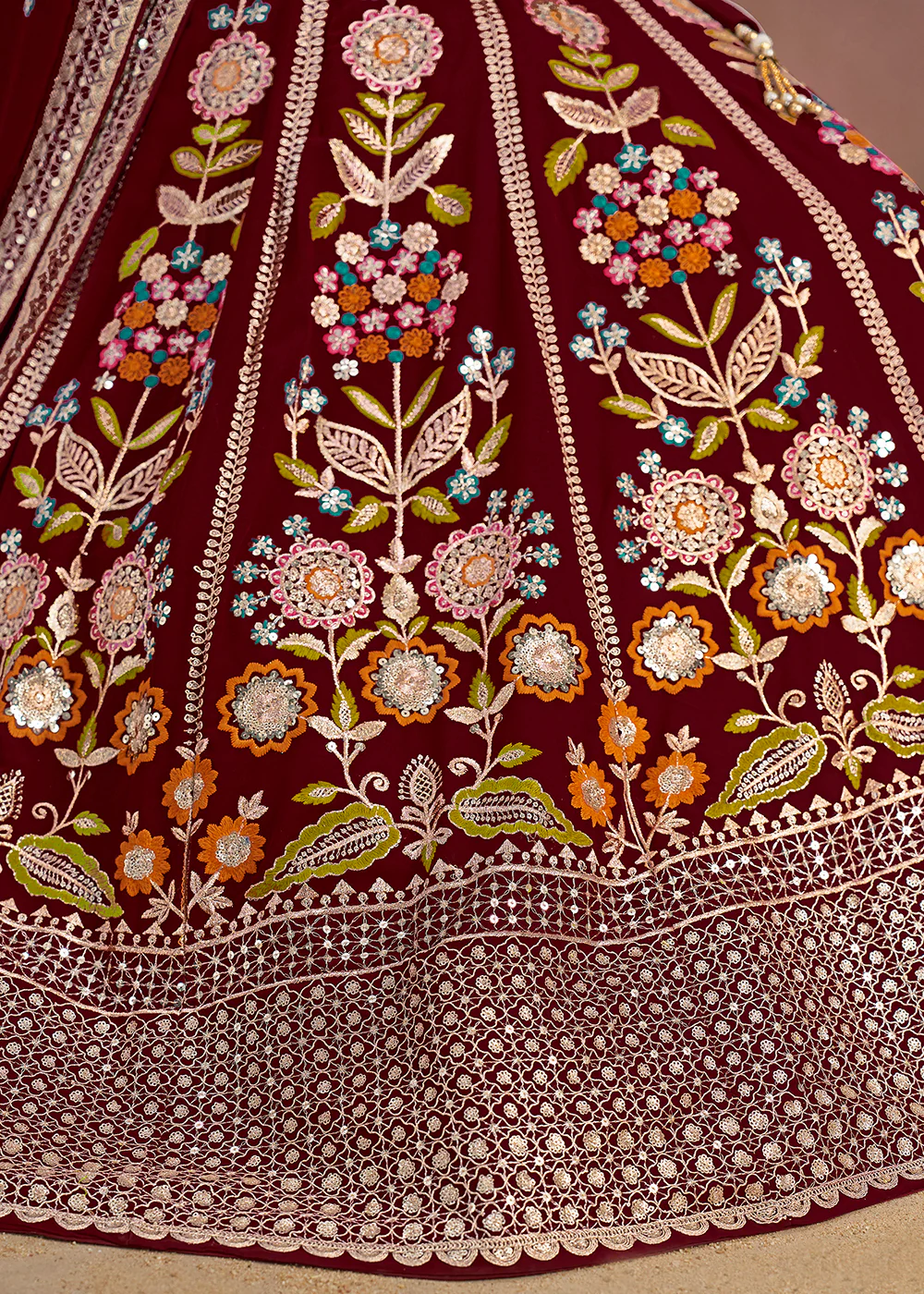 Maroon Multi Color Threads Work Festive Lehenga Choli - Image 9