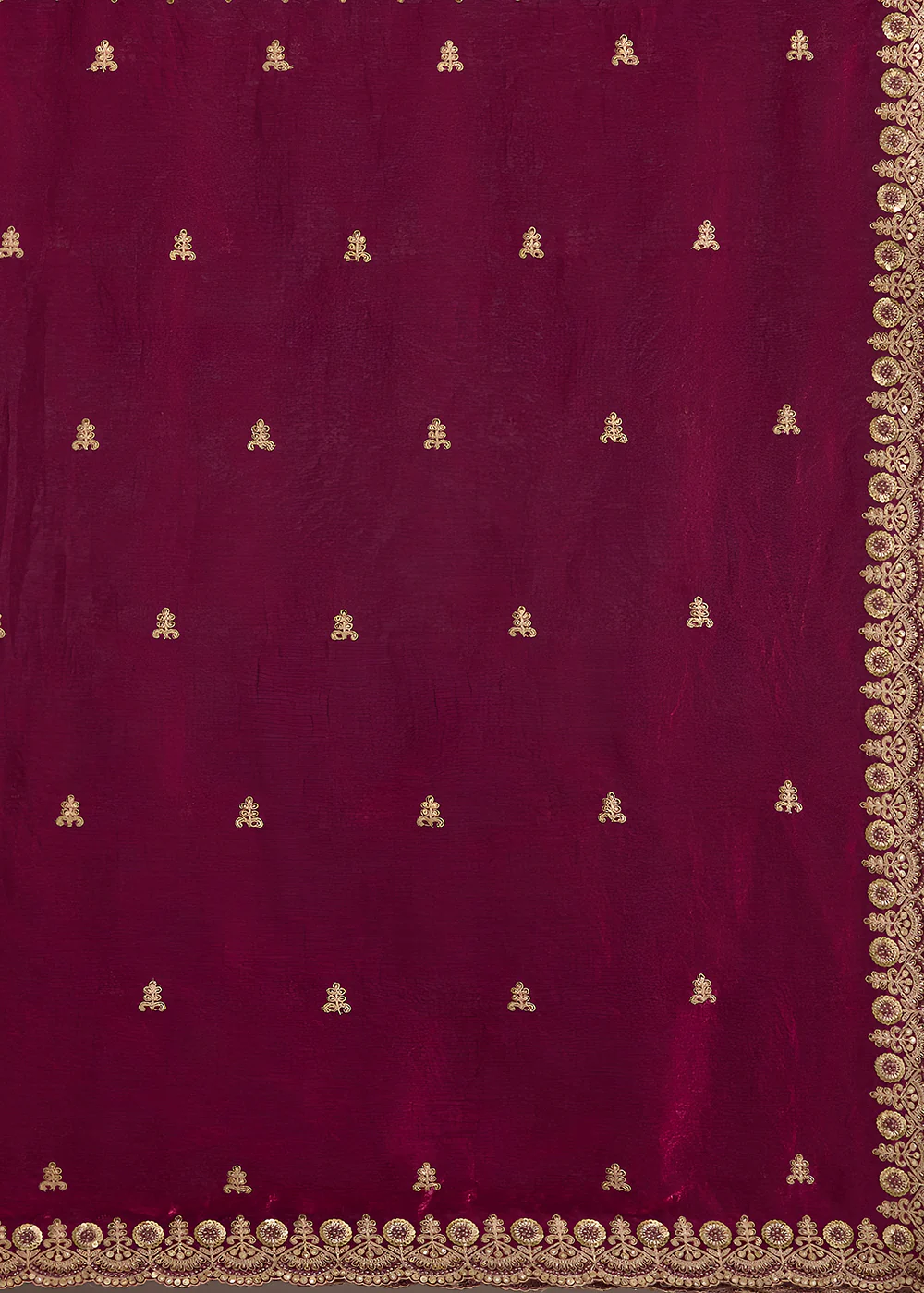 Maroon Multiple Sequins Embroidered Wedding Saree - Image 8