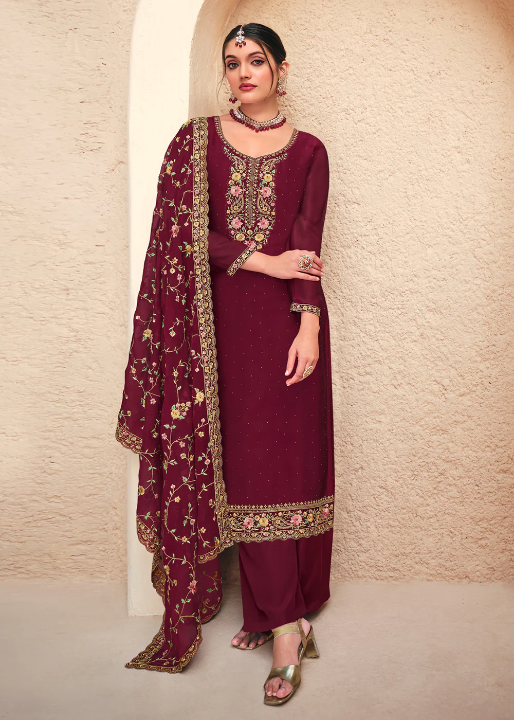 Maroon Swarovski Work & Embroidered Eid Wear Salwar Suit