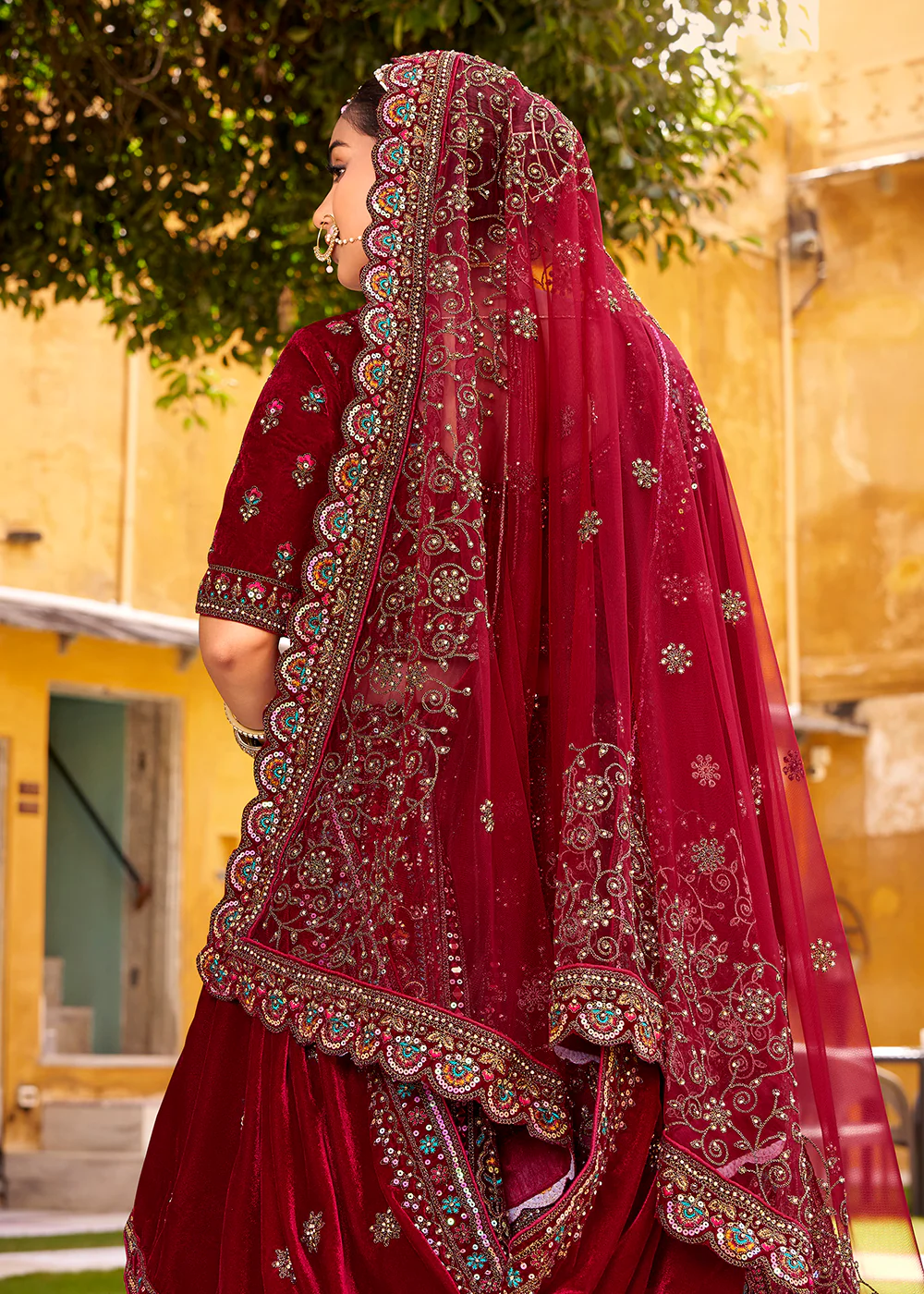 Maroon Traditional Bridal Style Embroidered Lehenga Choli - Image 6