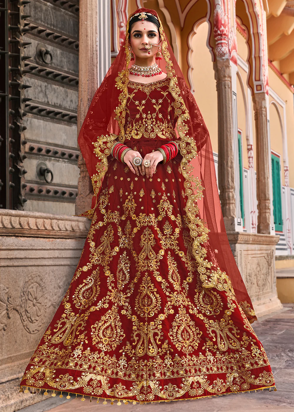 Maroon Velvet Heavy Embroidered A Line Lehenga Choli