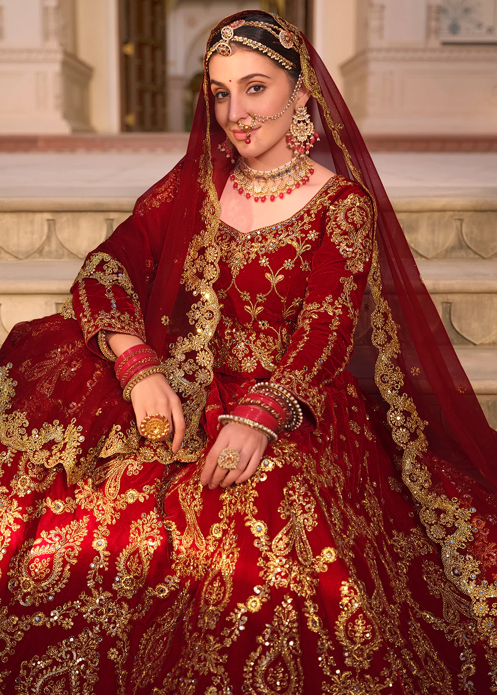 Maroon Velvet Heavy Embroidered A Line Lehenga Choli - Image 2