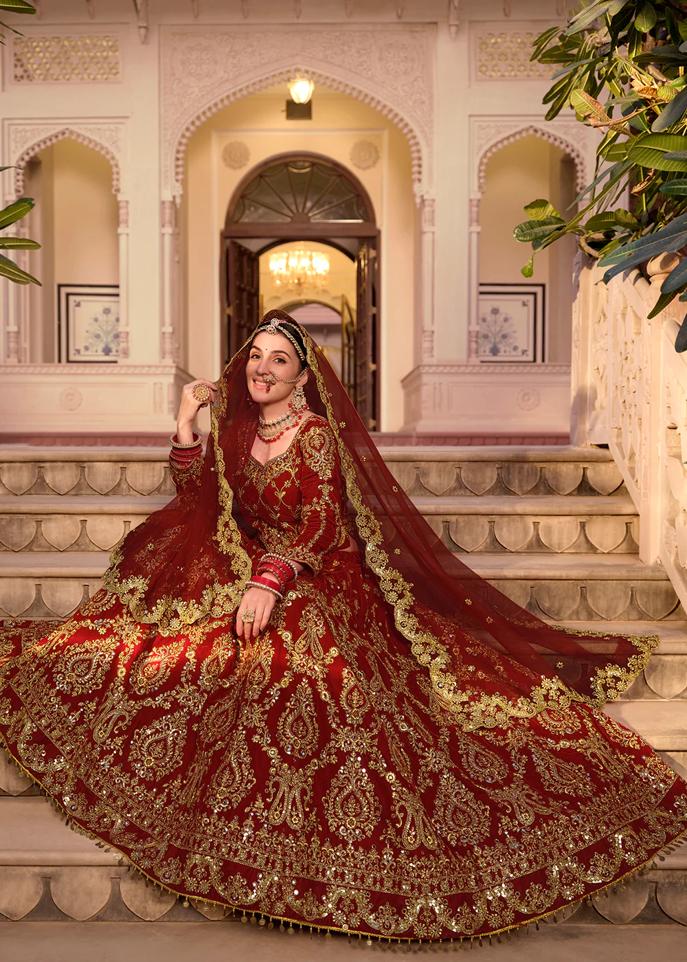 Maroon Velvet Heavy Embroidered A Line Lehenga Choli - Image 4