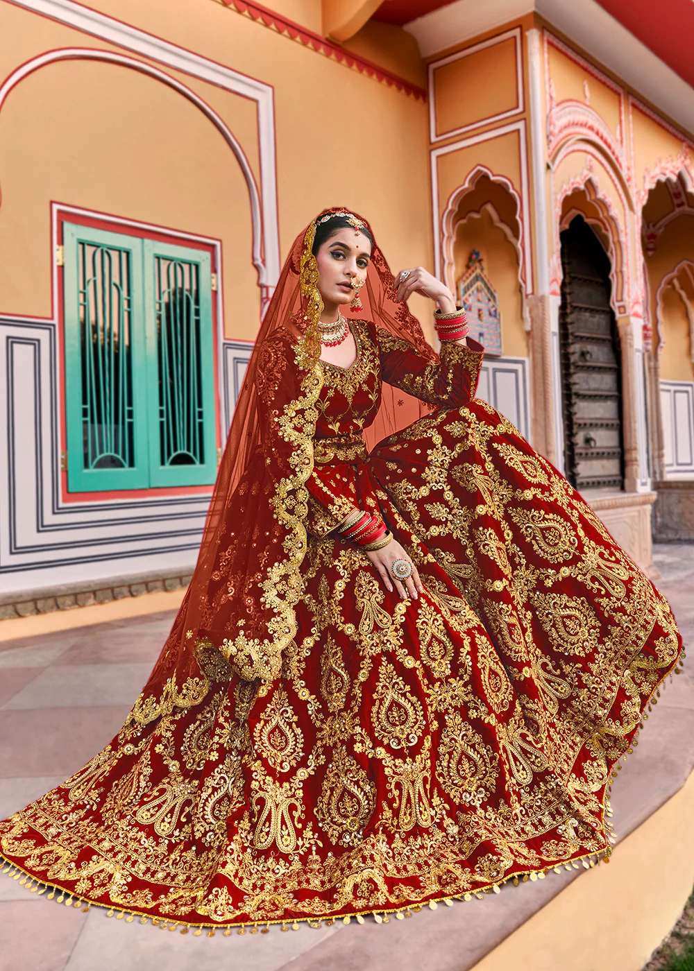 Maroon Velvet Heavy Embroidered A Line Lehenga Choli - Image 5
