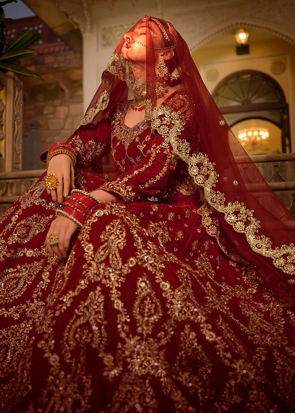 Maroon Velvet Heavy Embroidered A Line Lehenga Choli - Image 7