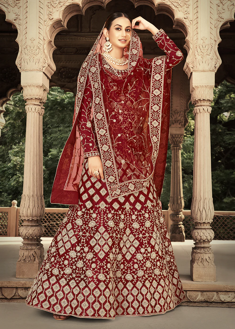 Maroon Zarkan Diamond Embroidered Bridal Anarkali Suit - Image 3