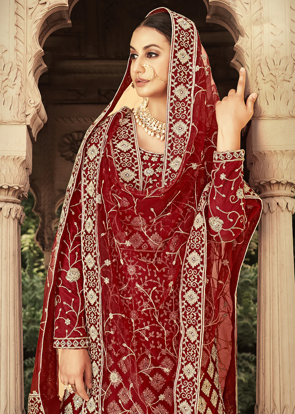 Maroon Zarkan Diamond Embroidered Bridal Anarkali Suit - Image 4
